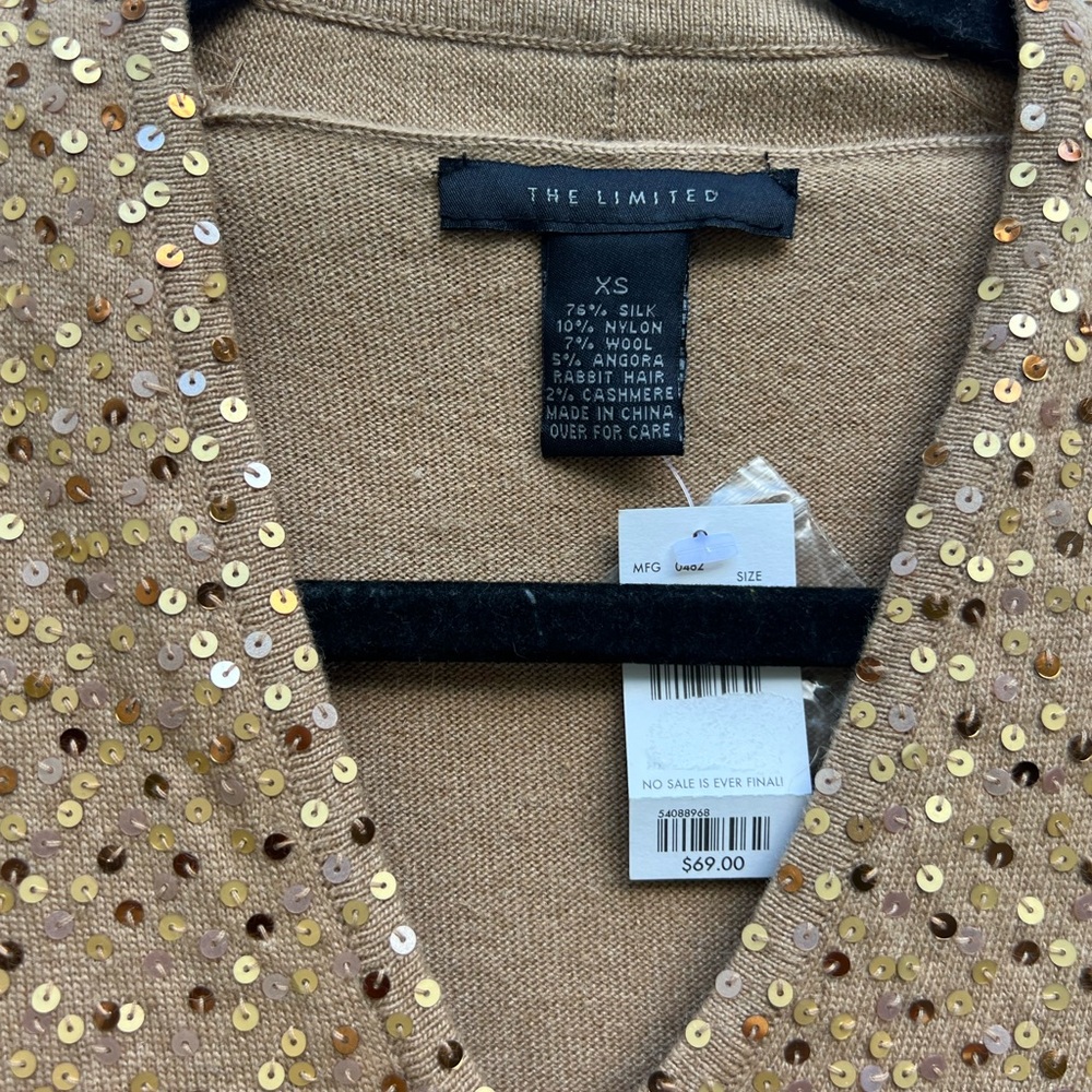THE LIMITED gold sequin silk cashmere blend sleeveless sweater Women’s XS NWT - Picture 4 of 8